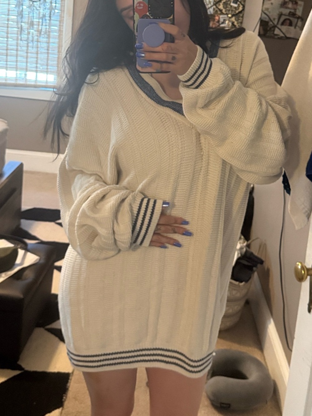 Jantzen Cream and Blue V-Neck Sweater